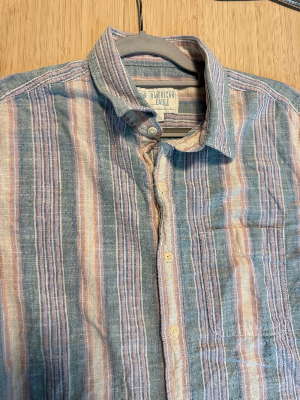 American Eagle Outfitters Pastel Blue and Pink Striped Button-Down Shirt
